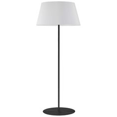 a black floor lamp with a white shade