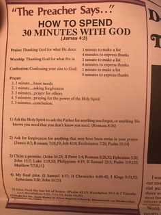 an open book with instructions on how to spend 30 minutes with god