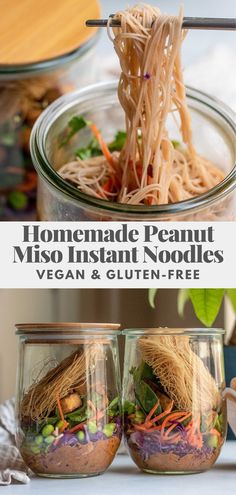 homemade peanut miso instant noodles in mason jars