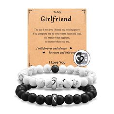 These bracelets are the perfect gift for your significant other! Show you're a couple that's in it for the long haul with these stylish and symbolic matching bracelets. Now you and your partner can twin up and let everyone know your love for each other is here to stay! Best gift for Valentine's Day, Anniversary, Birthday, Engagement, and so on! 
 
 Material: Stainless Steel + Stone Circumference: 7.3in / 18.5cm Matching Couple Ring, Gifts For Lover, Matching Couple Rings, Gift For Your Boyfriend, Gifts For Fiance, Gifts For Boyfriend, Couple Ring, Girlfriend Birthday, Matching Couple