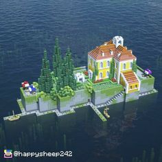 Minecraft Venice Build, Minecraft Art Deco House, Island House Minecraft, Minecraft Island House, Minecraft Island, Minecraft Building Guide, House In Minecraft, Mediterranean Mansion