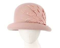 Blush pink cloche made from pure wool felt and decorated with luxurious lace. This hat features unique upturned brim and will be a perfect addition to your next fashion winter outfit.  Made in Australia  Cloche hat  Felt winter hat  Fits up to 58cm Winter Party Wool Cloche Hat, Elegant Winter Cloche Hat With Short Brim, Fitted Winter Cloche Hat, Spring Fitted Wool Felt Hat, Spring Wool Felt Hat, Winter Fitted Cloche Hat In Fur Felt, Winter Fur Felt Cloche Hat With Flat Brim, Fur Felt Cloche Hat With Flat Brim For Winter, Fitted Wool Cloche Hat