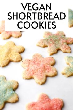 vegan shortbread cookies with sprinkles on top and in the middle