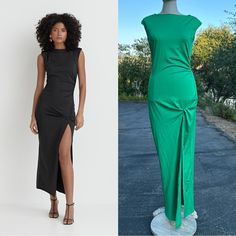 Dress The Part High Neck Sleeveless Style Ruched Details Thigh-High Slit Regular High Neck Sleeveless, Split Maxi Dress, Anthropologie Dress, Anthropologie Dresses, Thigh High, Green Color, Green Colors, Anthropologie, High Neck