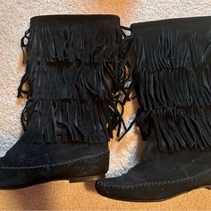 Lc By Lauren Conrad Fringe Boots Color: Black Size : 8 Brand New Black Cardigan Fringe Boots, Black Boots Fringe, Black Fringe Boots, Fringe Boots, Black Fringe, Shoes Brand, Lc Lauren Conrad, Lauren Conrad, Shoe Brands