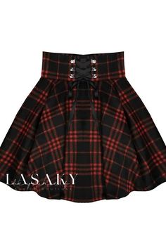 Lasaky - Chic High-Waisted A-Line Skirt in Classic Dark Plaid Grid Skirt, Gothic Skirt, Red Plaid Skirt, Rok Mini, Plaid Wool Skirt, Goth Outfit, Plaid Mini Skirt, Plaid Skirt, Red And Black Plaid