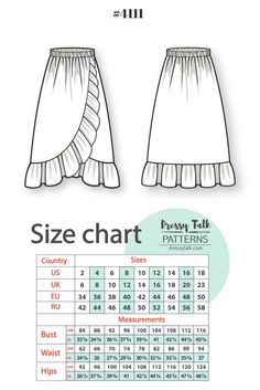 the size chart for this skirt is shown