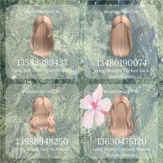 Enjoy! Bloxburg Codes For Hair, Blonde Hair Codes, Flowy Hair, Wavy Beach Hair, Bloxburg Outfits, Brown Hair Roblox, Hair Codes, Blonde Bangs, Color Rubio