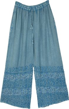 Free flowing stonewashed straight-leg pants are the perfect for any season. They impart effortless style with floral embroidery and floral patchwork in the same blue color and the rayon keeps you cool, the stonewashed look gives a unique style. #tlb #SplitSkirtsPants #Stonewash #Embroidered #Misses #Pocket #Summerpants #stonewashedpants #bluepants #blueembroideredpants Denim Blue Bohemian Relaxed Fit Pants, Bohemian Style Relaxed Fit Denim Blue Pants, Indigo Bohemian Relaxed Fit Bottoms, Bohemian Style Denim Blue Cotton Pants, Bohemian Denim Blue Cotton Pants, Bohemian Denim Blue Straight Leg Pants, Bohemian Straight Leg Denim Blue Pants, Bohemian Blue Straight Leg Pants, Blue Bohemian Denim Pants