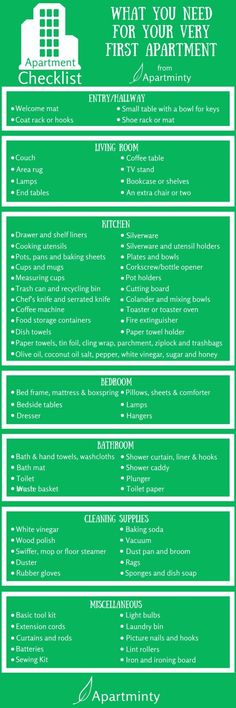 a green poster with the words what you need for your apartment