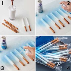 instructions to make diy toothbrush holders from plastic wrappers and straws with glue