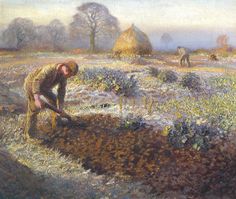 a painting of a man tending to his crops