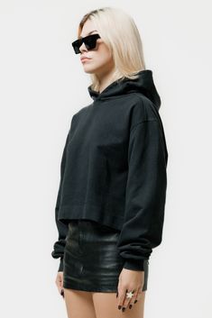 CROPPED OVERSIZED FIT HOODIE CRAFTED FROM A SUPER SOFT, PRE-SHRUNK HEAVY WEIGHT JERSEY COTTON, FOR THE ULTIMATE JERSEY. FEATURES RIBBED HEM & CUFFS. Black Gym Hoodie With Ribbed Cuffs, Black Hoodie With Ribbed Cuffs, Streetwear Washed Black Hoodie With Ribbed Cuffs, Black Compressive Cropped Activewear, Black Sporty Cropped Hoodie, Industrial Necklace, Wallet Chains, The Stooges, Shorts Sweatpants