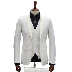 This Ivory Tuxedo - Cream Wedding Suit Is Perfect For Groom And Groomsmen 3pc Slim Fit Suit 2 Button Satin Shawl Lapel With Vest Cream Wedding Suit, Ivory Tuxedo, Satin Shawl, Cream Wedding, White Suit, Wedding Suit, Slim Fit Suit, Groom And Groomsmen, Wedding Suits