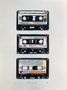 two old school cassette tapes are shown in black and white, with the same color