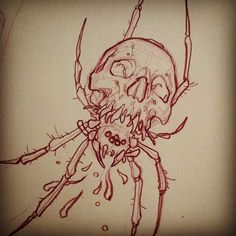 a drawing of a spider with blood on it's face