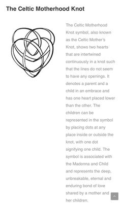 the celtic motherhood knot is shown in black and white, with text below it