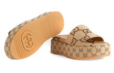 (WMNS) Gucci GG Lame Platform Slide Sandal 'Camel Monogram' 623212-UKO00-2580 Platform Slides, July 31, Slide Sandals, Camel, Monogram, Gucci, Sandals, Wardrobe, On Instagram