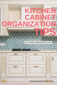 the kitchen cabinet organization tips book is open to reveal an image of white cabinets and drawers