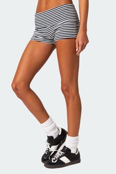 Shorts Fold over waist Striped pattern Cotton, Spandex Model wears size S Model height is 5'9 Item care: Wash with similar color Striped Shorts Outfit, Swimwear Dress, Lounge Shorts, Sweat Shorts, Mini Shorts, Patterned Shorts, Striped Shorts, Fold Over, Comfy Outfits