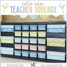 a teacher's toolbox with labels on it