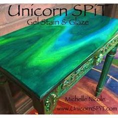 Unicorn Painting, Green Table, Gel Stain, Funky Painted Furniture, Funky Furniture