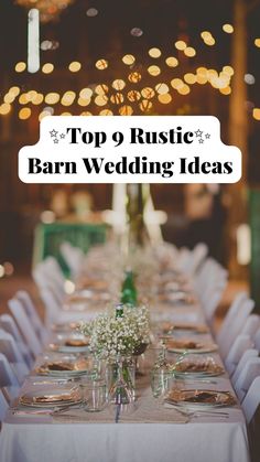 a table set up for a wedding with white linens and flowers in vases