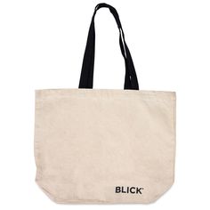 Keep all your art supplies and other essentials at hand with a Blick Canvas Tote Bag. Made from durable 100% natural cotton canvas  large tote bag features contrasting black handles and Blick logo. - Blick Canvas Tote Bag Black Cotton Canvas Bag With Reinforced Handles, Black Canvas Tote Bag With Eco-friendly Ink, Black Canvas Bag With Eco-friendly Ink For Everyday Use, Black Eco-friendly Canvas Tote Bag, Black Handles, Art Storage, Black Handle, Large Tote Bag, Bag Organization