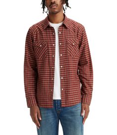 From Levi's®&#x2C; this shirt features:PlaidStandard fitPoint collarLong sleevesSnap-front closure2-snap flap pocketsWoven cottonMachine wash/tumble dryImported. Fitted Long Sleeve Levi's Shirt, Levi's Cotton Shirt For Fall, Levi's Relaxed Fit Shirt For Fall, Western Shirt, Heritage Brands, Levis Men, Western Shirts, Dillard's, Cotton Weaving