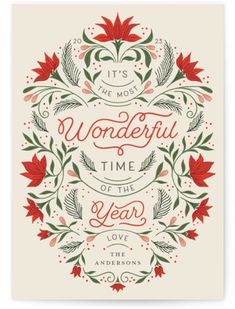 a christmas card with the words it's wonderful time of the year on it