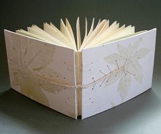 an open book with leaves on it