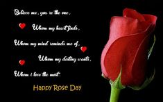 a single red rose with the words happy rose day on it's black background