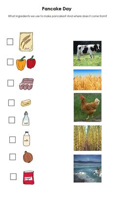 a worksheet with pictures of animals and food