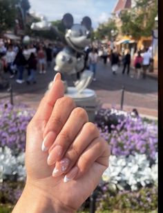 Almond shapes french tips, disney inspired Disney Oval Nails Designs, Nail Inspo For Disney, Almond Shaped Disney Nails, Almond Disney Nails Designs, Disney Themed Nails Acrylic Almond, Simple Disney Nails French Tips, Almond Shape Disney Nails, Disney Nail Inspo Almond, Disney Bridal Nails