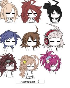 an anime character with different colored hair and headphones, all in different colors on their faces