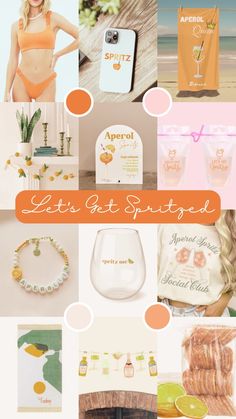 a collage of different items including an orange and white background, with the words let's get started on it