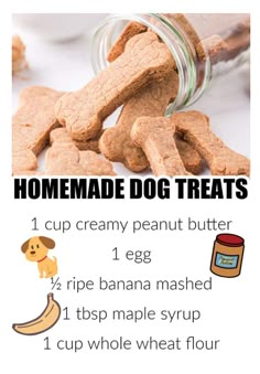 homemade dog treats in a jar with instructions for how to make them and what to use them