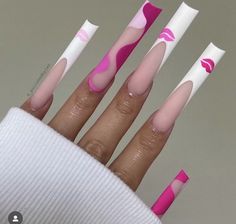 Abstract Lips, Nails With Pink, Acrylic Nail Shapes, Wow Nails, Colored Acrylic Nails, Simple Acrylic Nails, French Acrylic Nails, Pretty Nail Art Designs