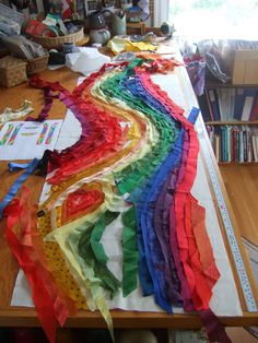 many ribbons are laid out on the table