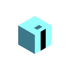 an image of a cube that is in the middle of a white background with blue and black colors