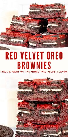 red velvet oreo brownies stacked on top of each other