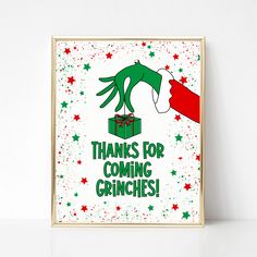 there is a christmas card with the words thanks for coming gringies