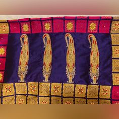 Brand New Never Worn Highest Quality Silk Sari With Amazing Detail And Embroidery. Netting Is Placed On The Underside Of The Embroidery To Protect It And Keep It From Scratching You. It Is Impossible To Find Saris Of This Quality Anymore! Send In An Offer Asap :) Bollywood Style Purple Art Silk Pre-draped Saree, Traditional Purple Pre-draped Saree, Purple Embroidered Semi-stitched Dupatta, Purple Pre-draped Saree With Traditional Pallu, Purple Dola Silk Pre-draped Saree, Purple Art Silk Pre-draped Saree For Navratri, Traditional Purple Paithani Silk Pre-draped Saree, Semi-stitched Purple Embroidered Fabric For Festive Occasions, Semi-stitched Purple Embroidered Fabric For Festive