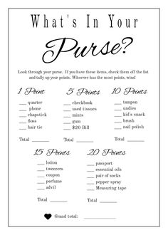 what's in your purse? printable for the bride and groom to use