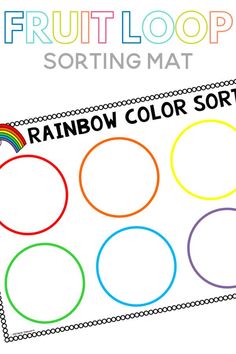 the fruit loop sorting mat is shown with rainbows and circles in front of it