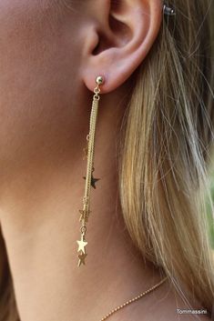 "\" THE STAR TASSEL \" Stars are the new black and were so happy about it. Our star drop earrings are so dainty and chic you will get so many compliments. They are also so comfortable you wont even feel them. Spice up your outfits with some shining stars. L E T S . T A L K . E A R R I N G S ✤ Available in 14k gold filled and Sterling Silver ✤ MATERIAL WORKS FOR MOST SENSITIVE EARS ✤ Available in one size - From the ear lobe it hangs approx 4 \" ✤ Comes as a pair All purchased items will arrive i Dangle Earrings With Star Charm For Party, Star Chandelier, Star Dangle Earrings, Star Drop Earrings, Earrings Star, Just Because Gifts, Shining Star, Earrings Dangle, Star Earrings