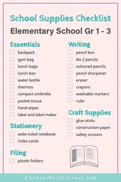 the school supplies checklist for elementary students