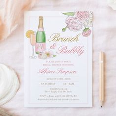 Elegant Floral Bridal Brunch and Bubbly Invitation Editable Template Fiesta Bridal Shower Invitations, Bridal Shower Brunch Invitations, Bridal Shower Champagne, Brunch And Bubbly, Wedding Announcement Cards, Fiesta Bridal Shower, Brunch Bubbly, Bridal Brunch Invitations, Bridal Luncheon