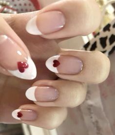 Nail inspo white french tips with red hearts Simple Coquette Nails, Harry Styles Nails Inspired, Harry Styles Nails, Her Nails, Red Nail, Short Acrylic Nails Designs, Heart Nails, Dream Nails