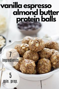 a bowl filled with peanut butter protein balls